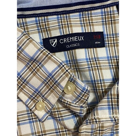 Daniel Cremieux Plaid Shirt Size 2XB Blue Beige White Button-Down Big & Tall - Picture 3 of 9